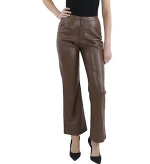 AQUA Women’s Faux Leather High Rise Wide Leg Pants Chocolate Brown Size XL